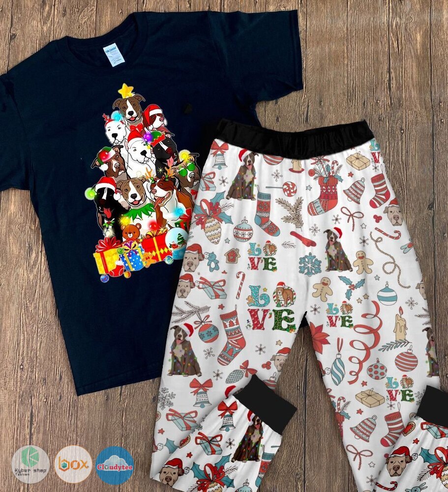 Pitbull_Christmas_tree_gifts_Christmas_tree_LOVE_short_sleeves_Pajamas_Set