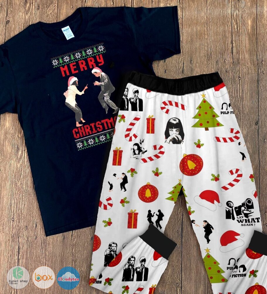 Pulp_Fiction_Movie_Dance_Merry_Christmas_short_sleeves_Pajamas_Set