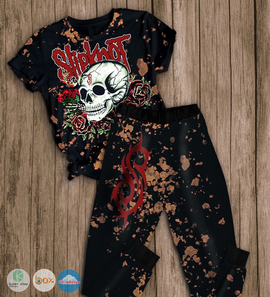 Slipknot_skull_rose_black_short_sleeves_Pajamas_Set