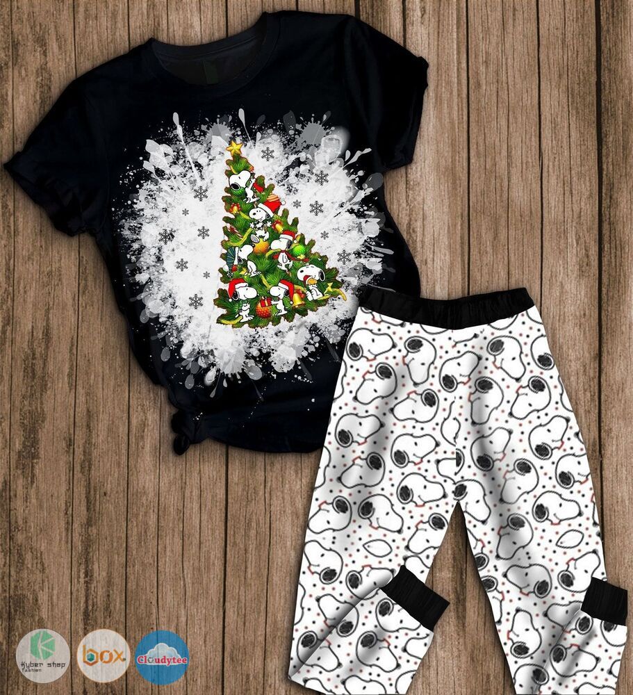 Snoopy_Christmas_tree_black_white_short_sleeves_Pajamas_Set