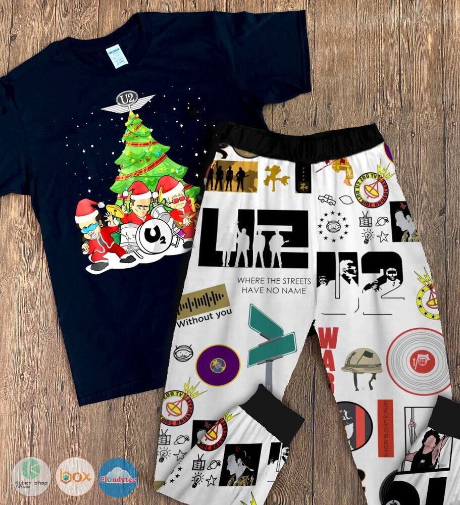 U2_Band_Christmas_tree_short_sleeves_Pajamas_Set