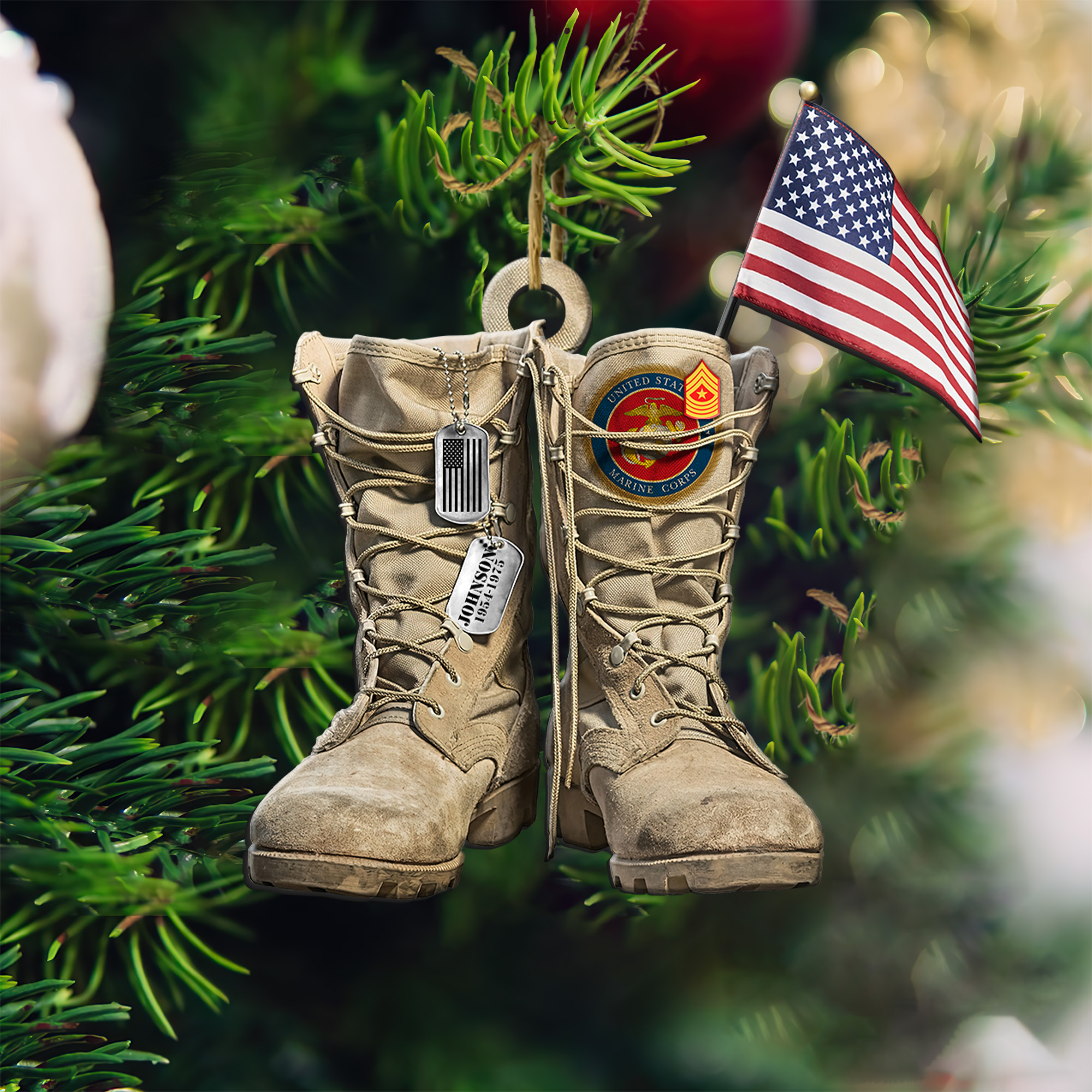 US_MARINE_CORPS_Military_Boots_Personalized_Custom_Christmas_Ornament