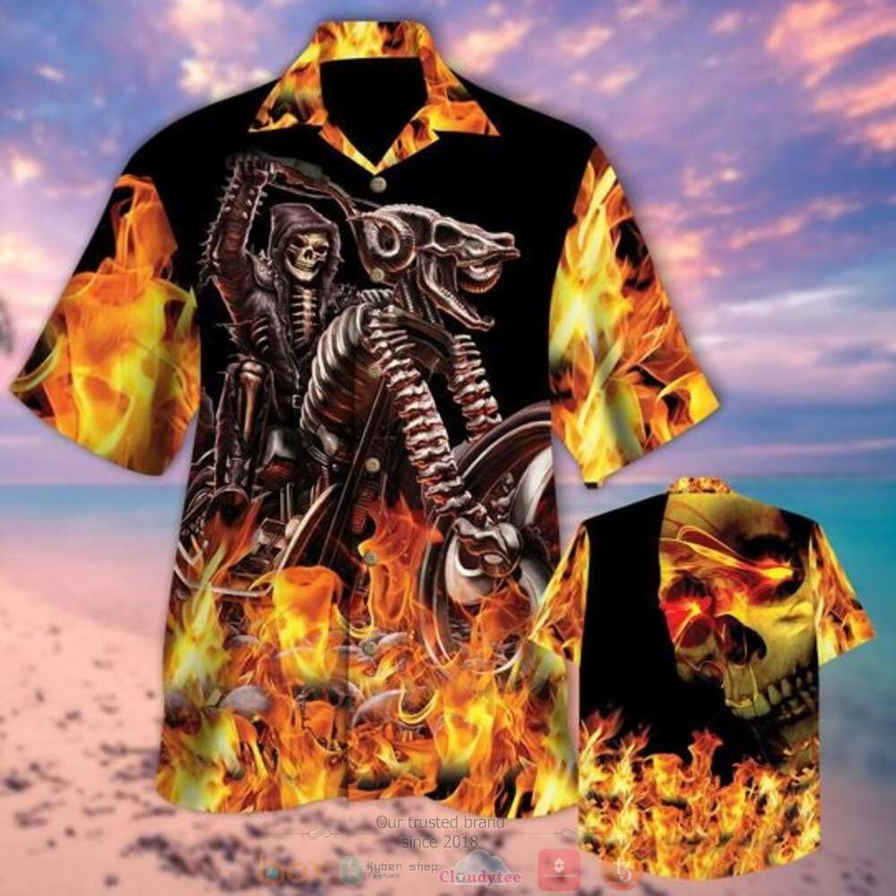 Biker_Skull_fire_hawaiian_shirt