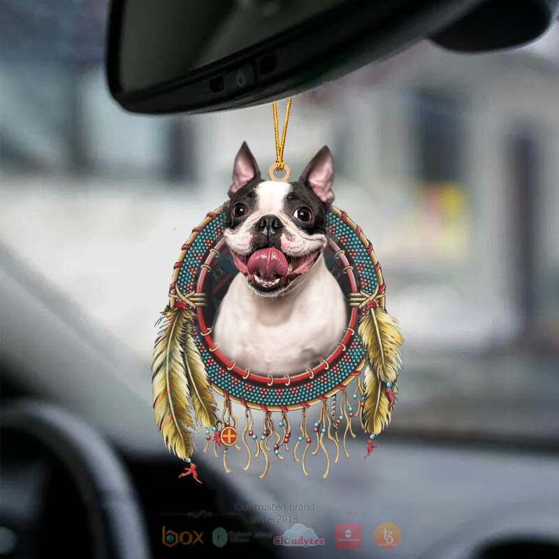 Boston_Terrier_In_Dreamcatcher_Car_Ornament
