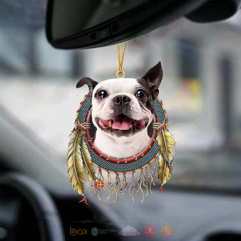 Cute_Boston_Terrier_In_Dreamcatcher_Car_Ornament