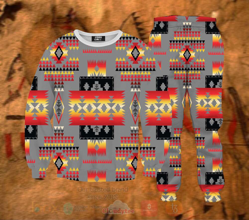 Gray_Tribe_Pattern_Native_American_Sweatshirt_and_Sweatpants_Set