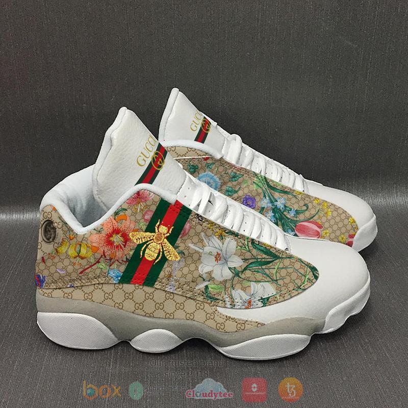 Gucci_Color_3_Stripes_Bee_Gold_and_Flower_Air_Jordan_13_Shoes