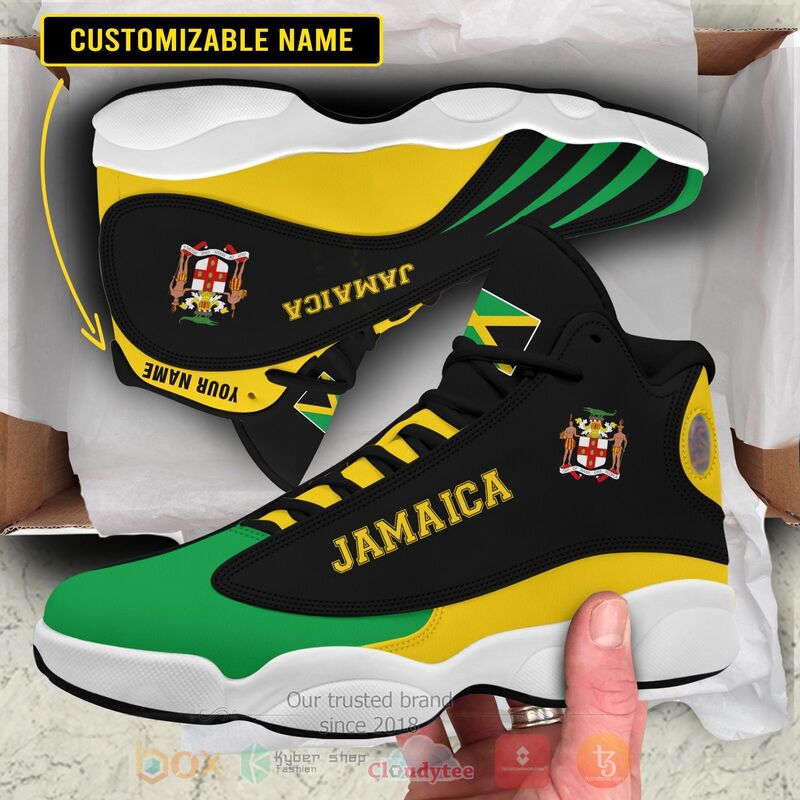 Jamaica_Personalized_Black_Green_Air_Jordan_13_Shoes