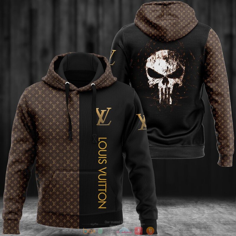 Louis_Vuitton_Brown_pattern_black_hoodie_bomber_jacket_1