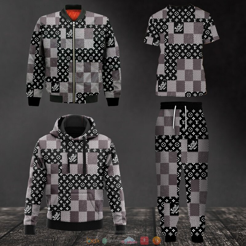 Louis_Vuitton_black_pattern_plaid_hoodie_bomber_jacket
