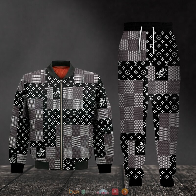Louis_Vuitton_black_pattern_plaid_hoodie_bomber_jacket_1