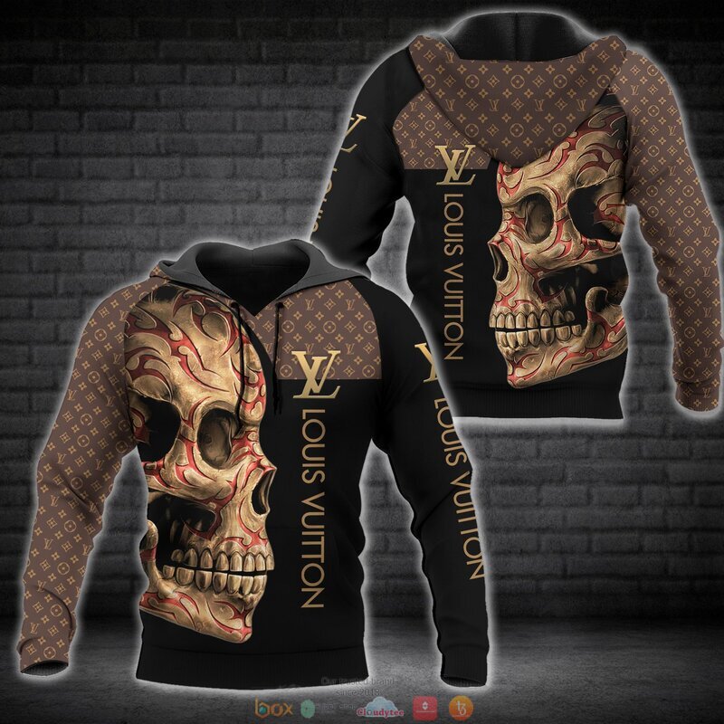 Louis_Vuitton_skull_brown_black_3d_shirt_hoodie