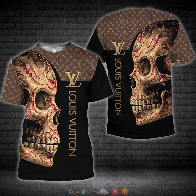 Louis_Vuitton_skull_brown_black_3d_shirt_hoodie_1