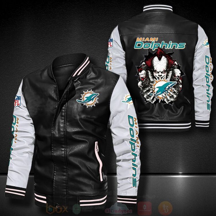 NFL_Miami_Dolphins_IT_Clown_Pennywise_Bomber_Leather_Jacket