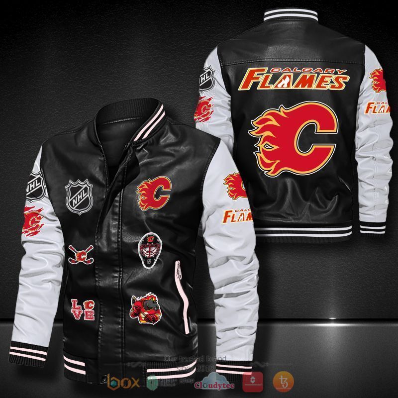 NHL_Calgary_Flames_logo_team_Bomber_leather_jacket