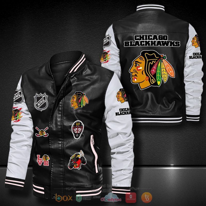 NHL_Chicago_Blackhawks_logo_team_Bomber_leather_jacket
