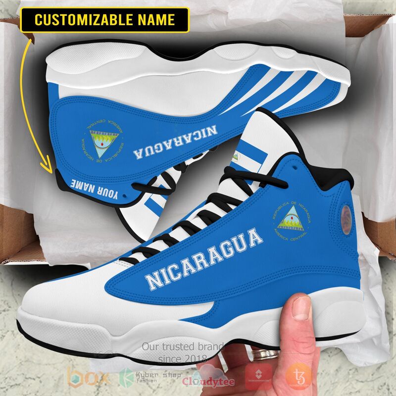 Nicaragua_Personalized_Blue_White_Air_Jordan_13_Shoes