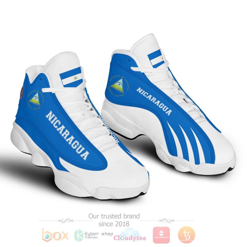 Nicaragua_Personalized_Blue_White_Air_Jordan_13_Shoes_1