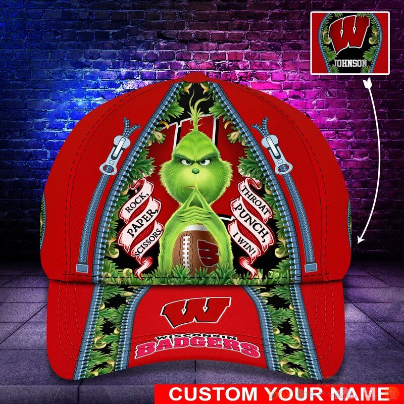 Personalized_Grinch_Wisconsin_Badgers_NCAA_Custom_Cap