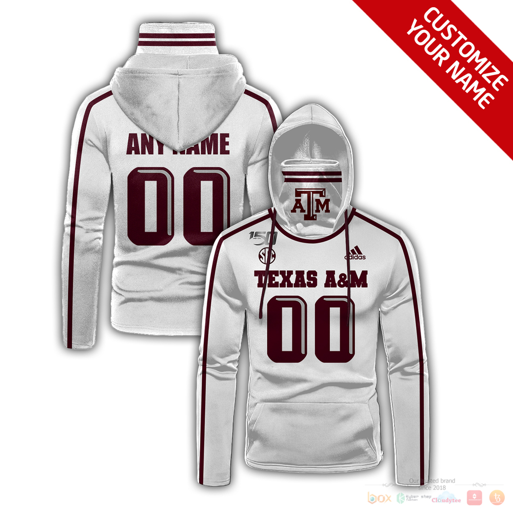 Personalized_Texas_AM_150_SEC_Adidas_white_custom_hoodie_mask
