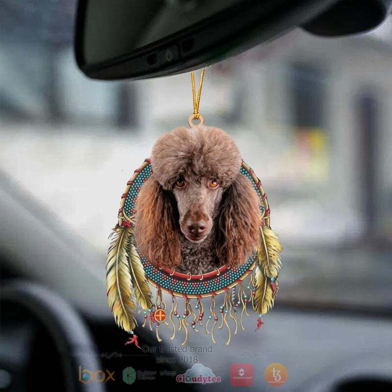 Poodle_Brushes_In_Dreamcatcher_Car_Ornament