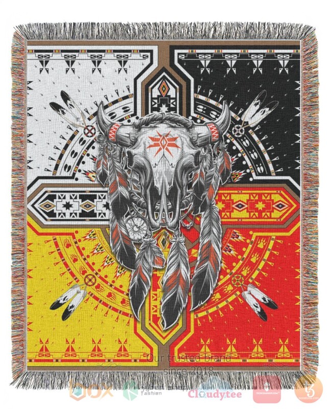 Skull_Native_Animal_American_Pattern_Blanket_Sherpa_Fleece_Blanket