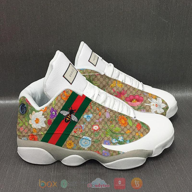 The_House_of_Gucci_Bee_Flower_White_Air_Jordan_13_Shoes