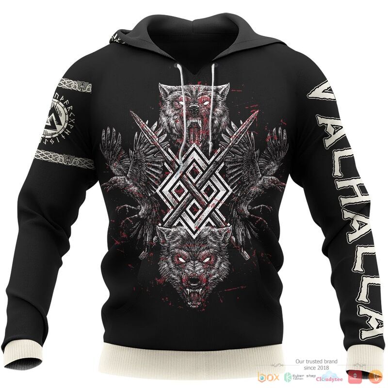 Viking_Fenrir_Wolf_And_Raven_3d_shirt_Hoodie