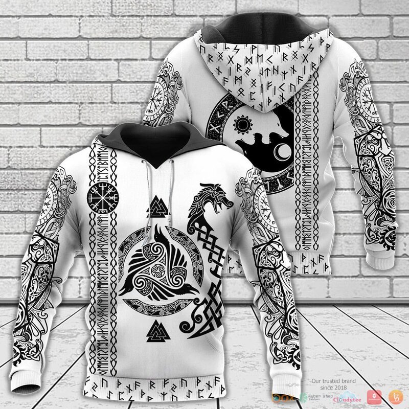 Viking_Raven_And_Wolf_3d_shirt_Hoodie