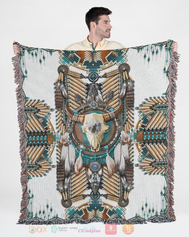 White_Buffalo_Native_American_Pattern_Blanket_1