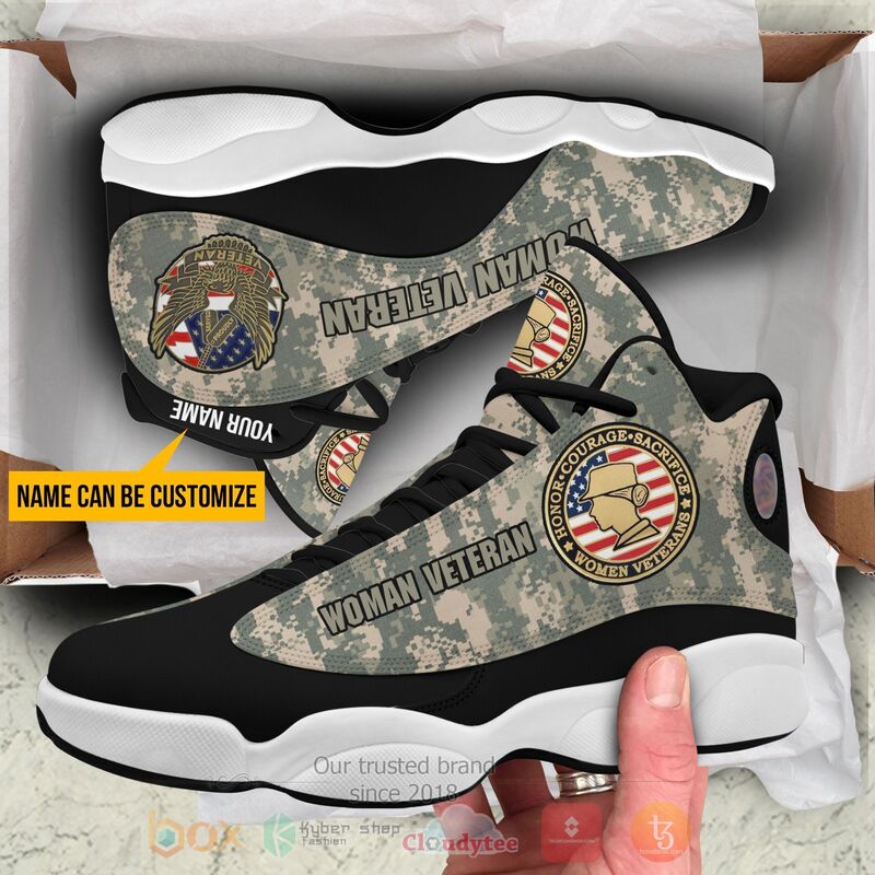 Woman_Veteran_American_Flag_Personalized_Air_Jordan_13_Shoes