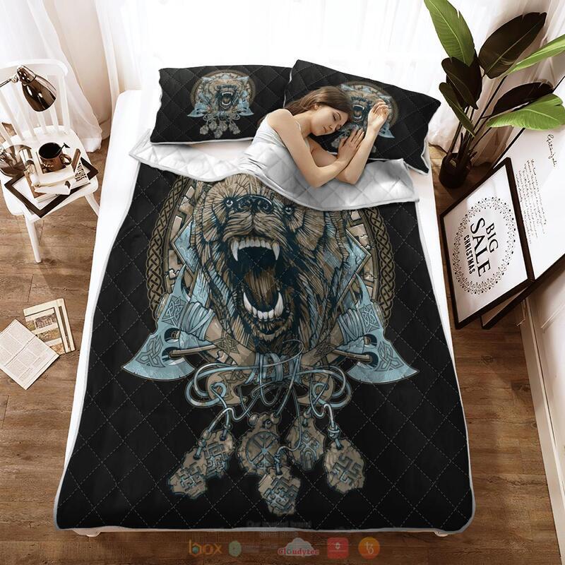 Viking_Wolf_With_Axe_Quilt_Bedding_Set_1