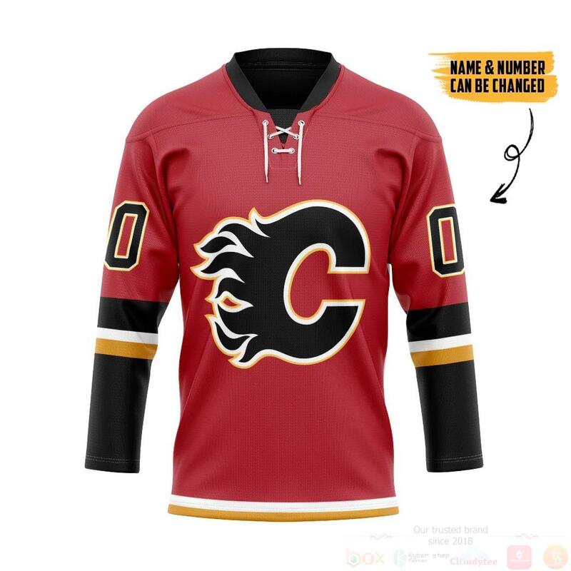 3D_White_Calgary_Flames_NHL_Personalized_Custom_Red_Hockey_Jersey