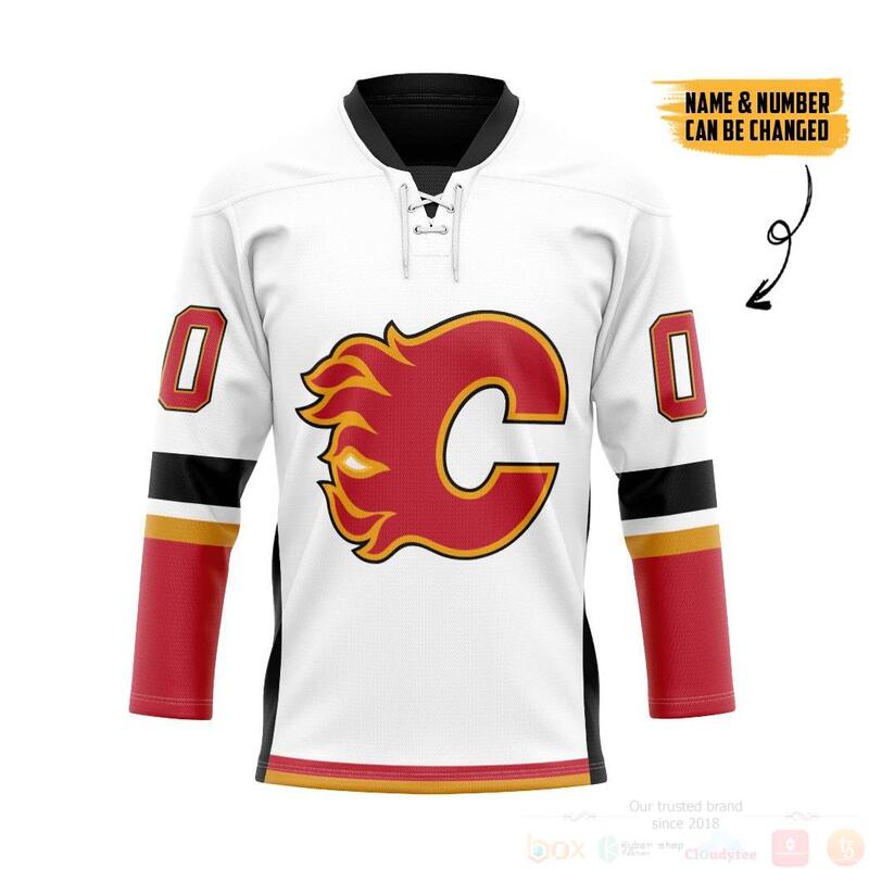 3D_White_Calgary_Flames_NHL_Personalized_Custom_White_Hockey_Jersey