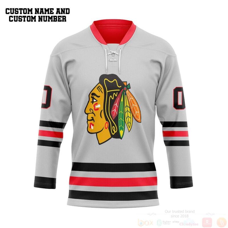 3D_White_Chicago_Blackhawks_NHL_Personalized_Custom_Hockey_Jersey