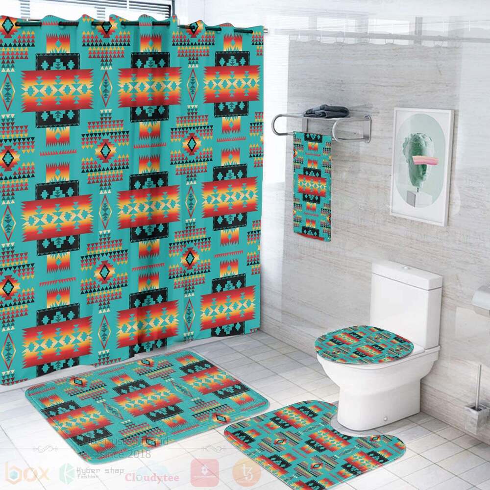Blue_Native_Tribes_Pattern_Bathroom_Set