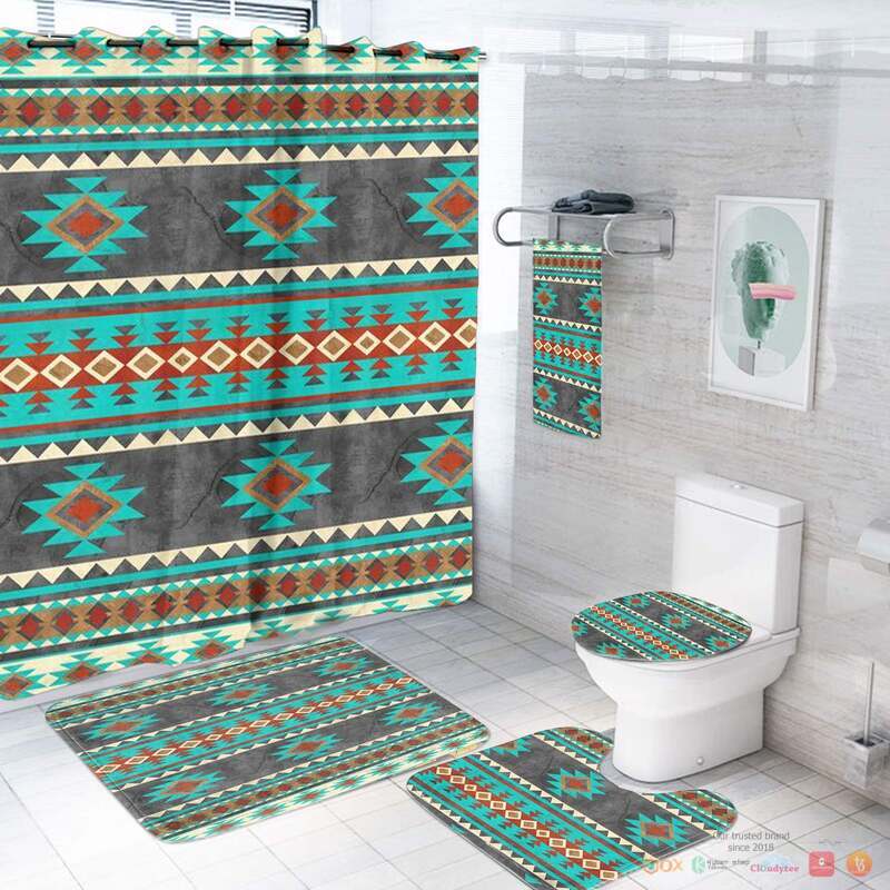 Cyan_Grey_Pattern_Native_American_Bathroom_Set