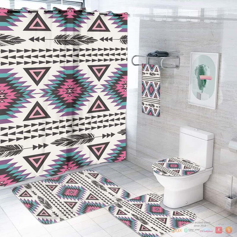 Cyan_White_Pattern_Native_American_Bathroom_Set