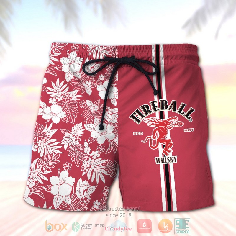 Fireball_Cinnamon_Whisky_tropical_plant_beach_shorts