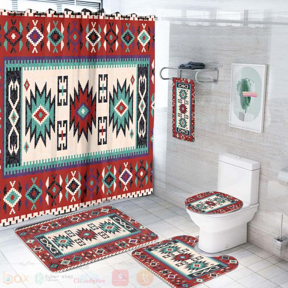 Geometric_Red_Pattern_Bathroom_Set