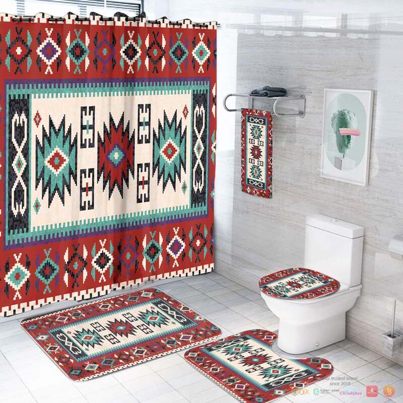 Geometric_Red_Pattern_Native_American_Bathroom_Set