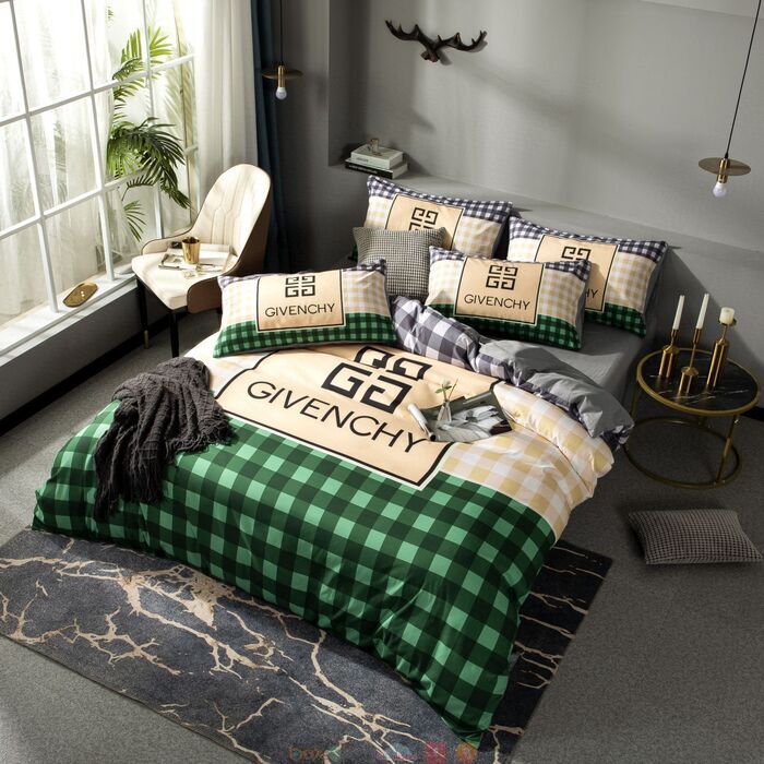 Givenchy_Khaki_Checked_Green_Bedding_Set