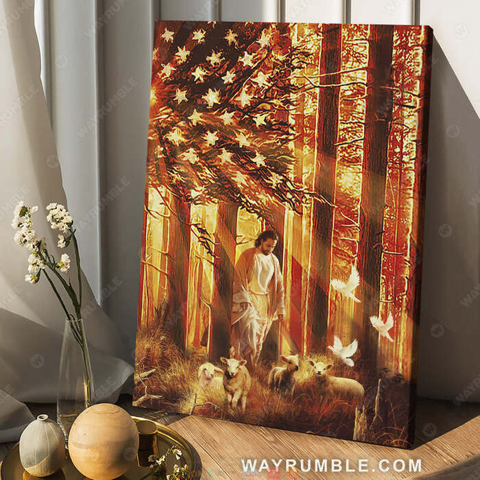 Jesus_Walking_with_the_lambs_American_flag_Flag_canvas