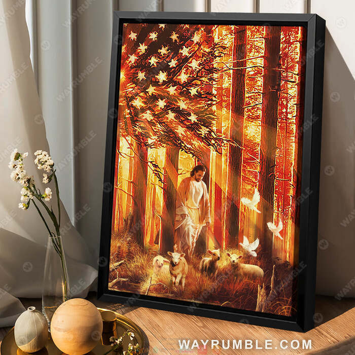 Jesus_Walking_with_the_lambs_American_flag_Flag_canvas_1