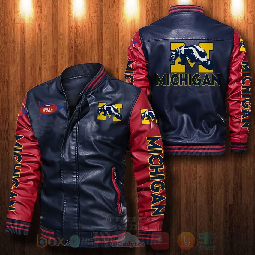 NCAA_Michigan_Wolverines_Leather_Bomber_Jacket_1_2_3