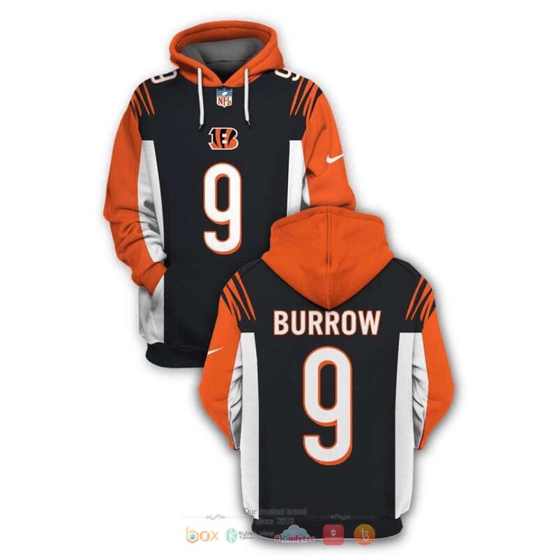 NFL_Cincinnati_Bengals_Burrow_9_Black_Orange_3d_shirt_hoodie