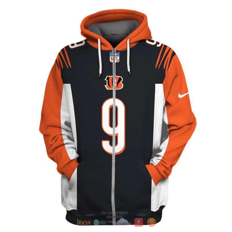 NFL_Cincinnati_Bengals_Burrow_9_Black_Orange_3d_shirt_hoodie_1