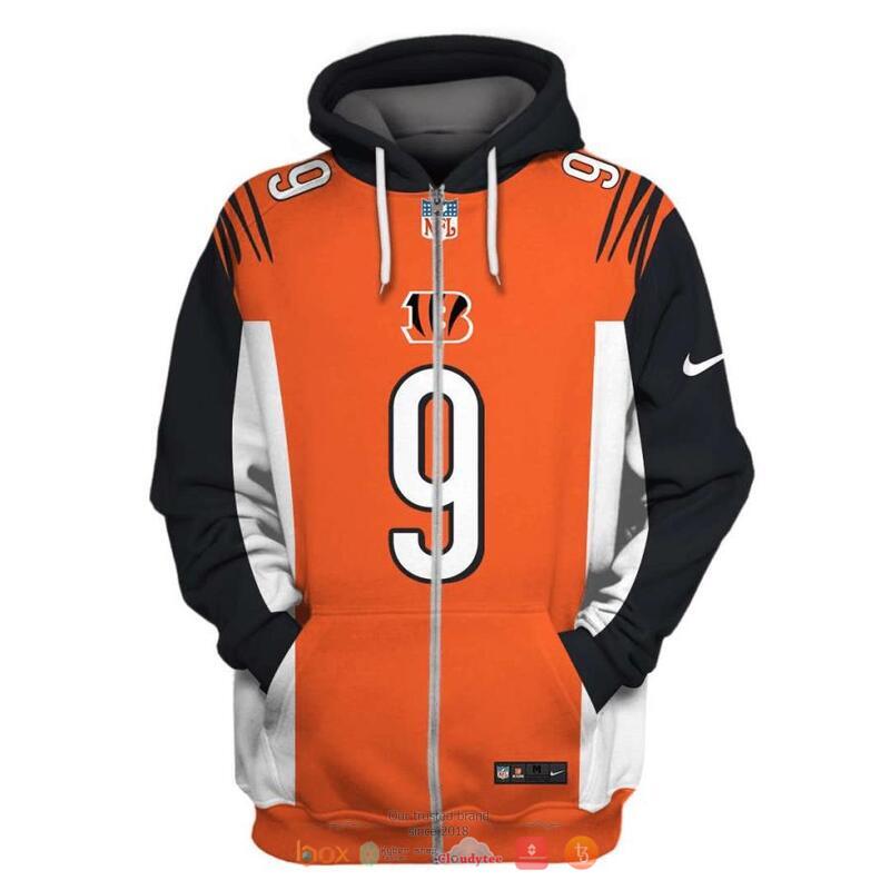 NFL_Cincinnati_Bengals_Burrow_9_Nike_Black_Orange_3d_shirt_hoodie_1