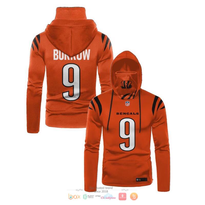 NFL_Cincinnati_Bengals_Burrow_9_Orange_3d_hoodie_mask
