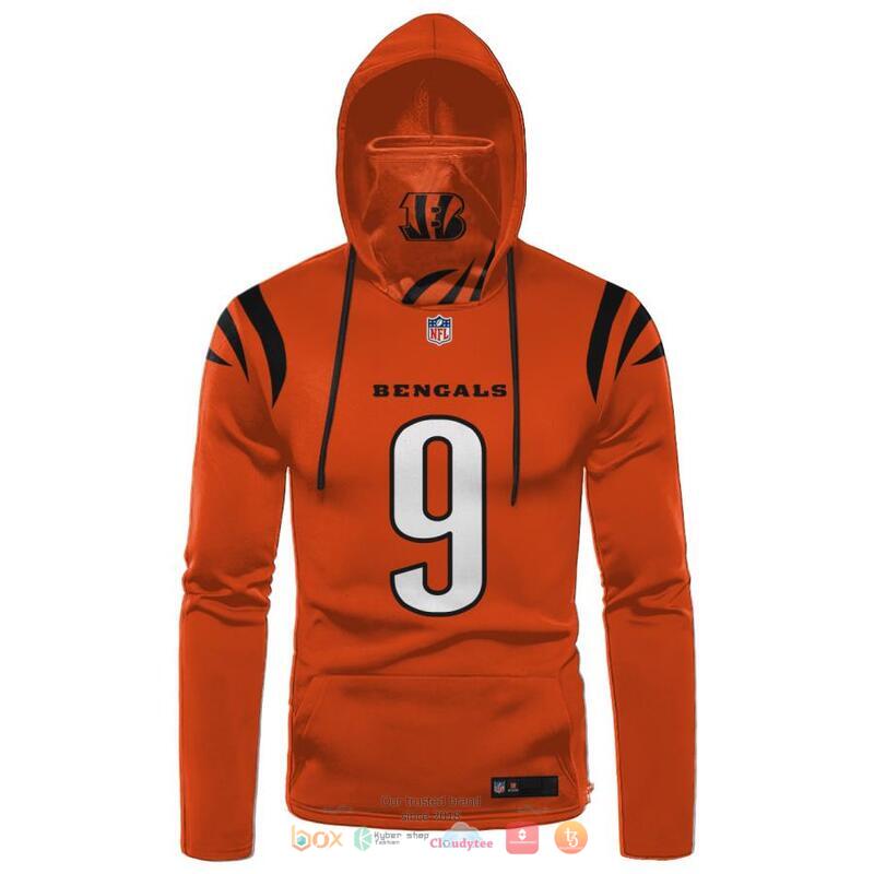 NFL_Cincinnati_Bengals_Burrow_9_Orange_3d_hoodie_mask_1